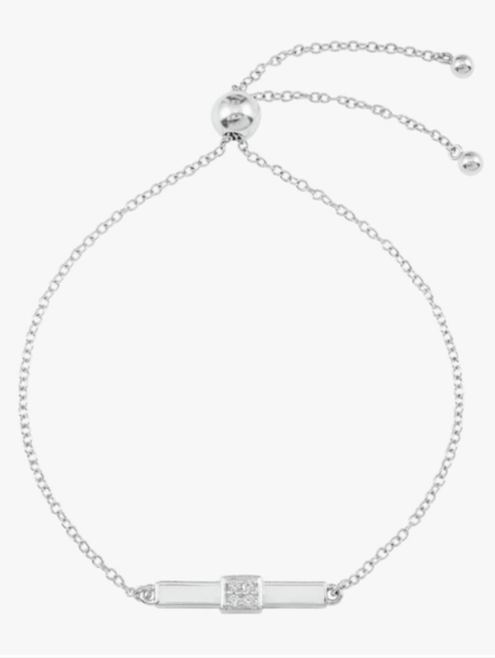 Rare Silpada 925 Sterling Silver CZ Enamel Bar Bolo Bracelet Adjustable